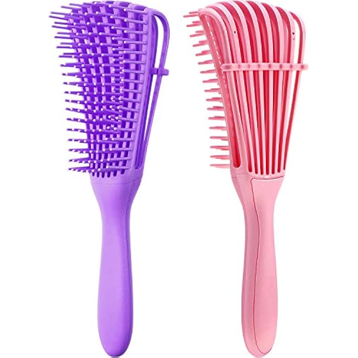 BOAO 2 Pieces Detangling Brush for Afro America/African Hair Textured 3a to 4c Wavy/Curly/Coily/Wet/Dry/Oil/Thick/Long Hair, Knots Detangler Easy to Clean (Pink, Purple) - Image 1